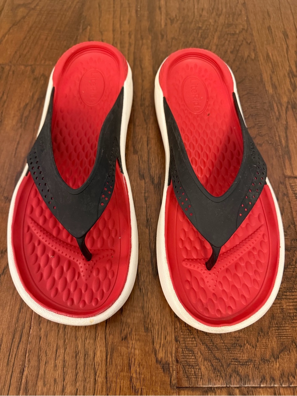 CROCS LiteRide Red and Black Slip-On Flip Flops Men's Size 12
